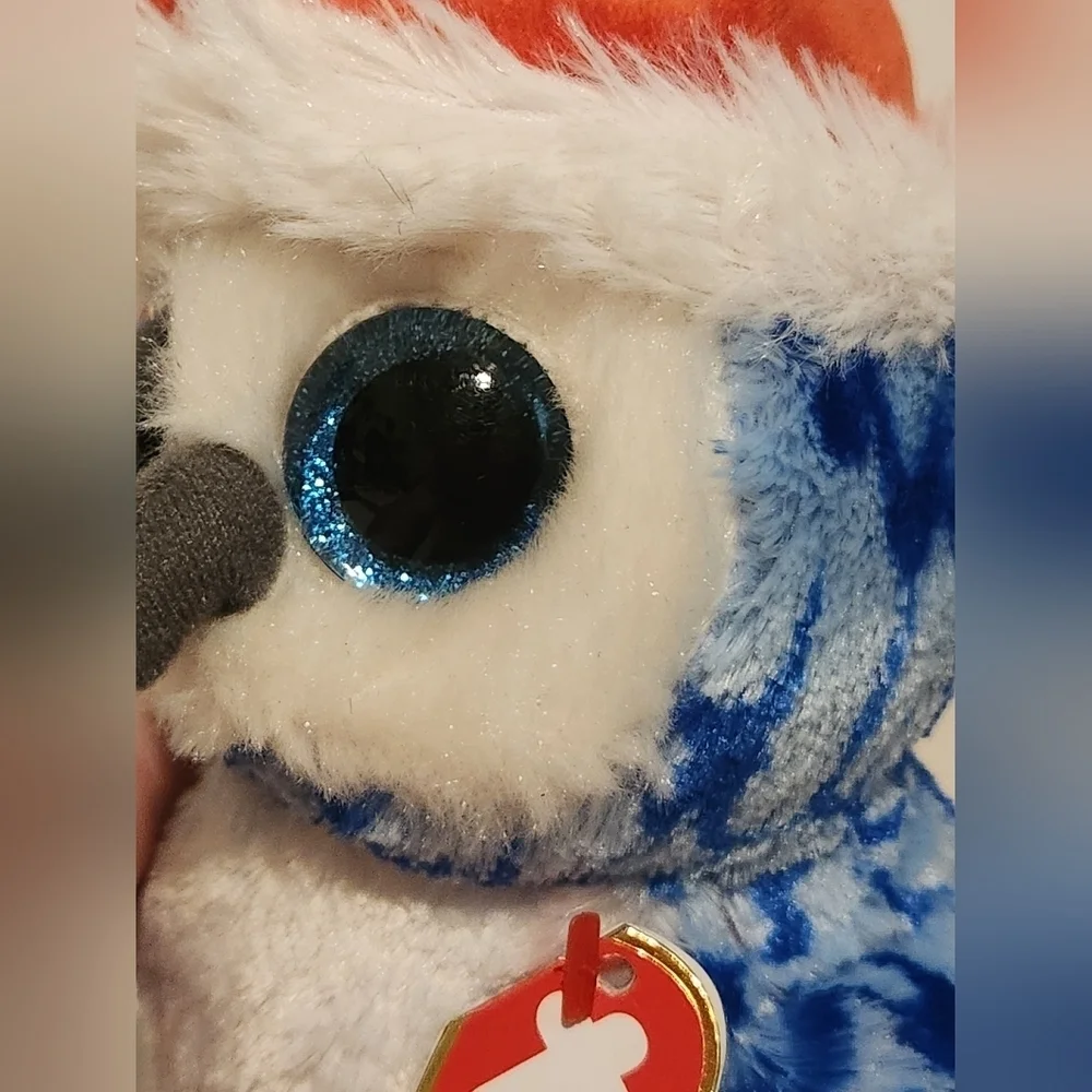 7” Ty Icicles Blue Snow Owl wearing Santa Hat Christmas Themed Plush